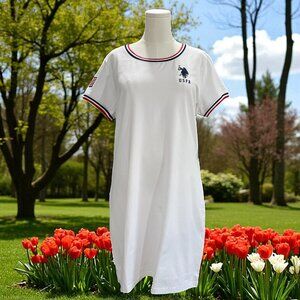 US Polo Assn T Shirt Dress White Cotton Logo Casual Summer Athleisure Sporty XL